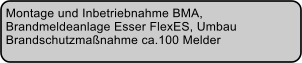 Montage und Inbetriebnahme BMA,  Brandmeldeanlage Esser FlexES, Umbau  Brandschutzmanahme ca.100 Melder
