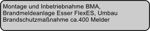 Montage und Inbetriebnahme BMA,  Brandmeldeanlage Esser FlexES, Umbau  Brandschutzmanahme ca.400 Melder
